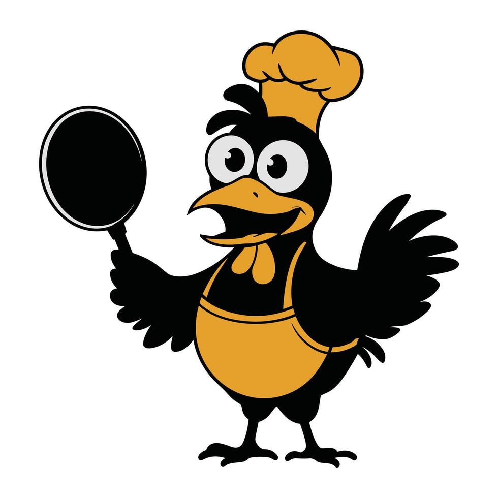 Cartoon Chicken Chef Holding a Pan, Ready to Cook vector