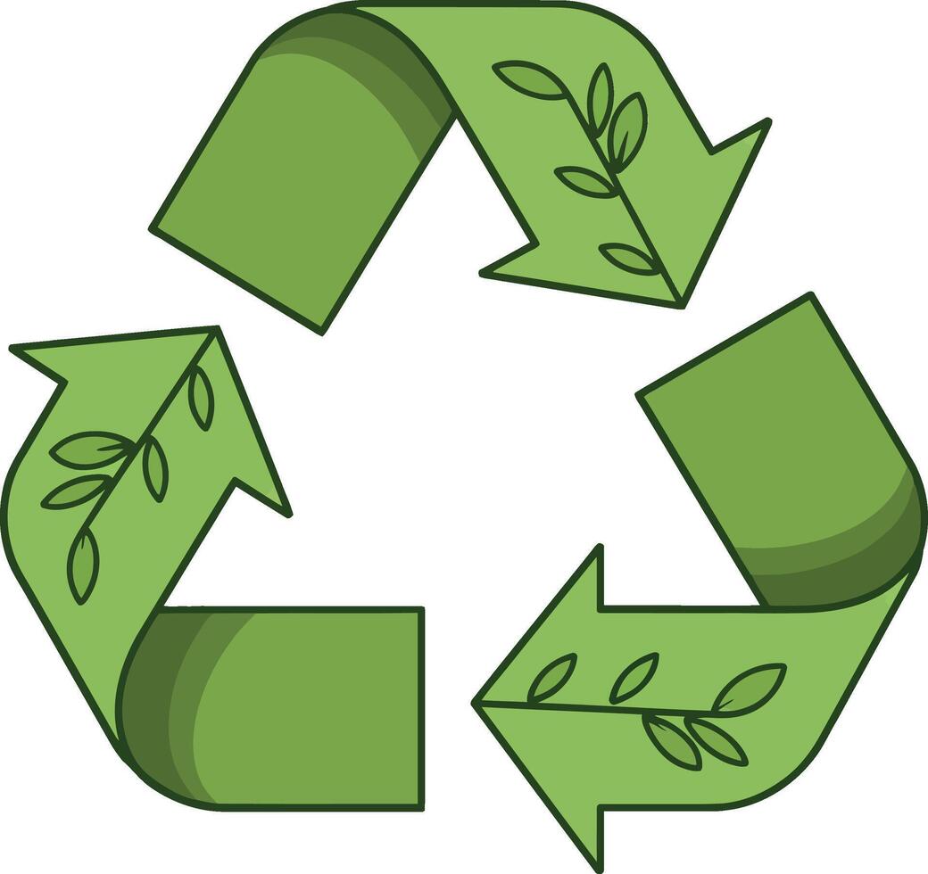 Green recycling symbol with leaves in a minimalistic style representing sustainability and environmental awareness in art vector
