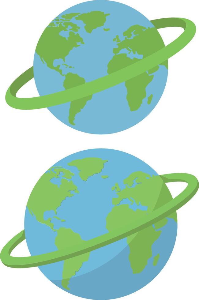 Two stylized globes with vibrant green continents and blue oceans showcasing a flat design style in art vector