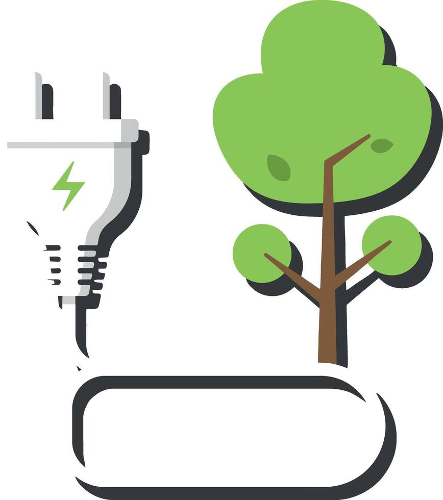 Green tree emerging from a power plug, showcasing eco-friendly energy in a flat design art vector