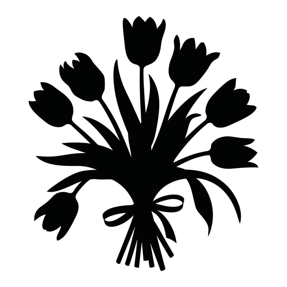 Elegant black and white silhouette of a tulip bouquet in a vase. vector