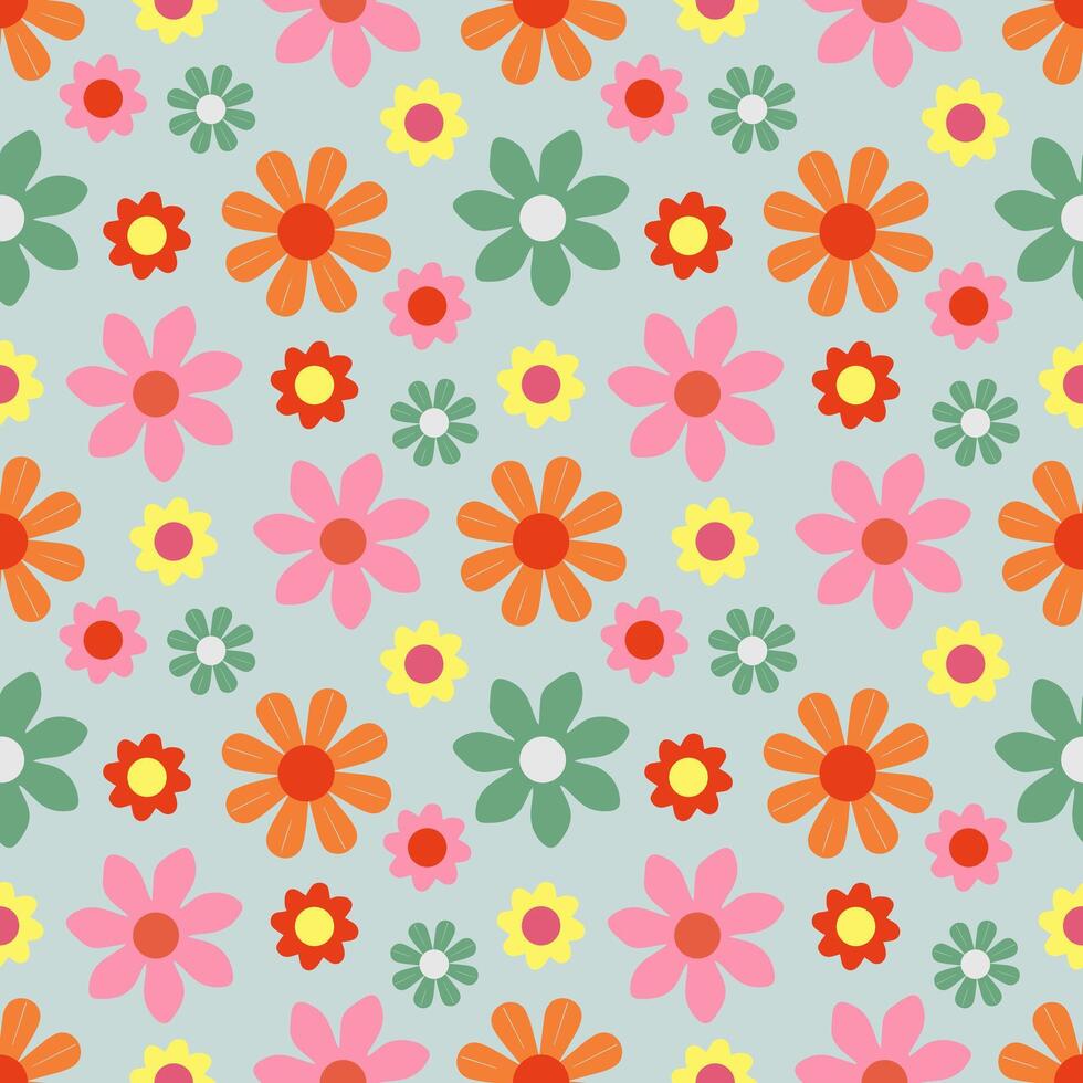 Seamless, summer pattern with multi-colored flowers on a blue background vector