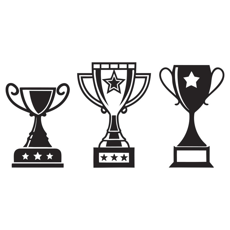 Cup Trophy Silhouette line Icon Set Design vector