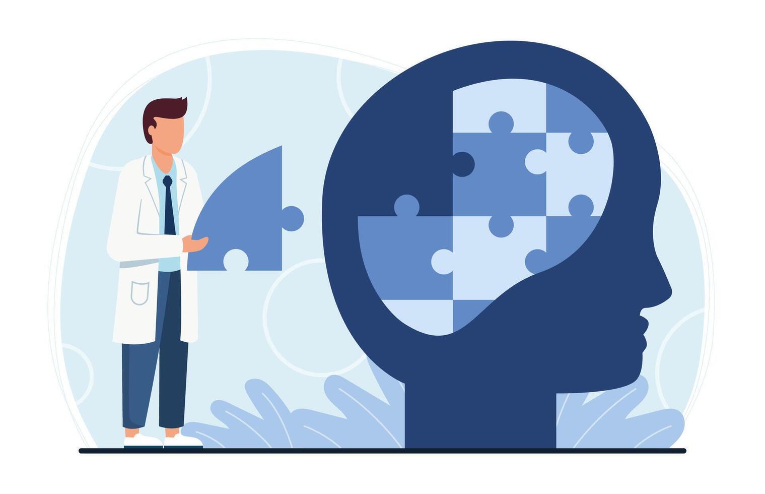Mental Health Concept with Doctor and Brain Puzzle vector