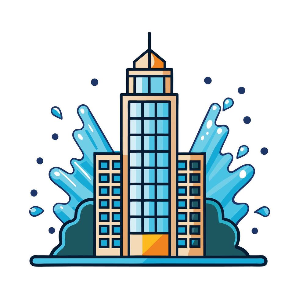 A City Building Submerged in a Large Splash of Water vector