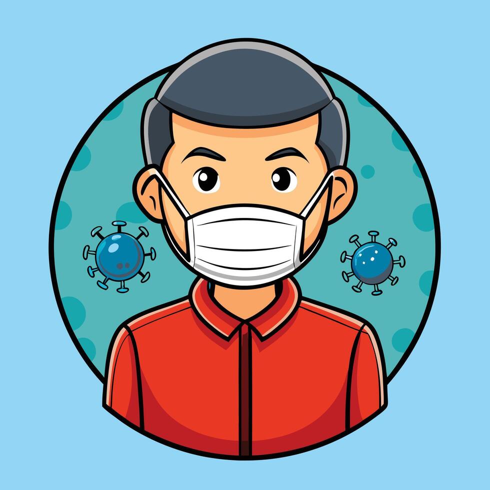 Cartoon Illustration of a Man Wearing a Face Mask to Prevent the Spread of Viruses vector