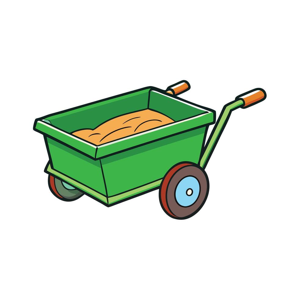 A Green Garden Cart Full of Soil Ready for Planting vector