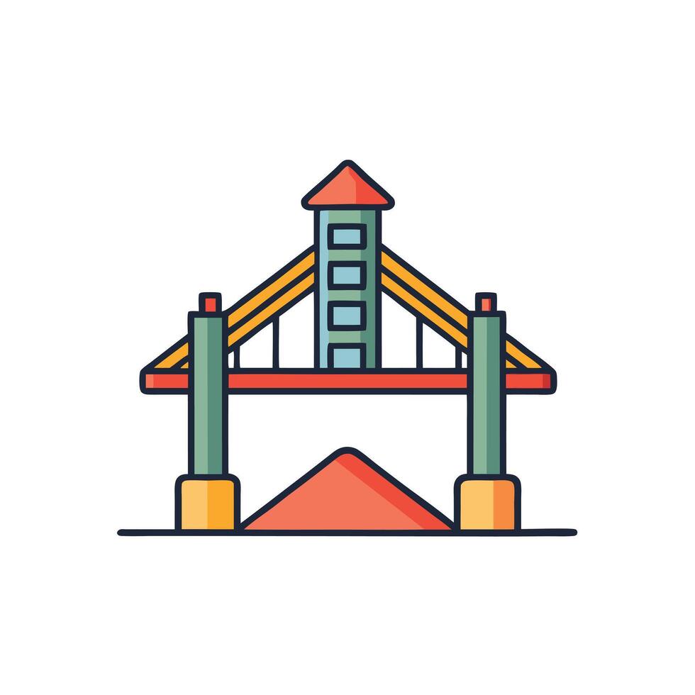 Colorful Illustration of a Bridge Structure with a Conveyor Belt System for Material Transport vector