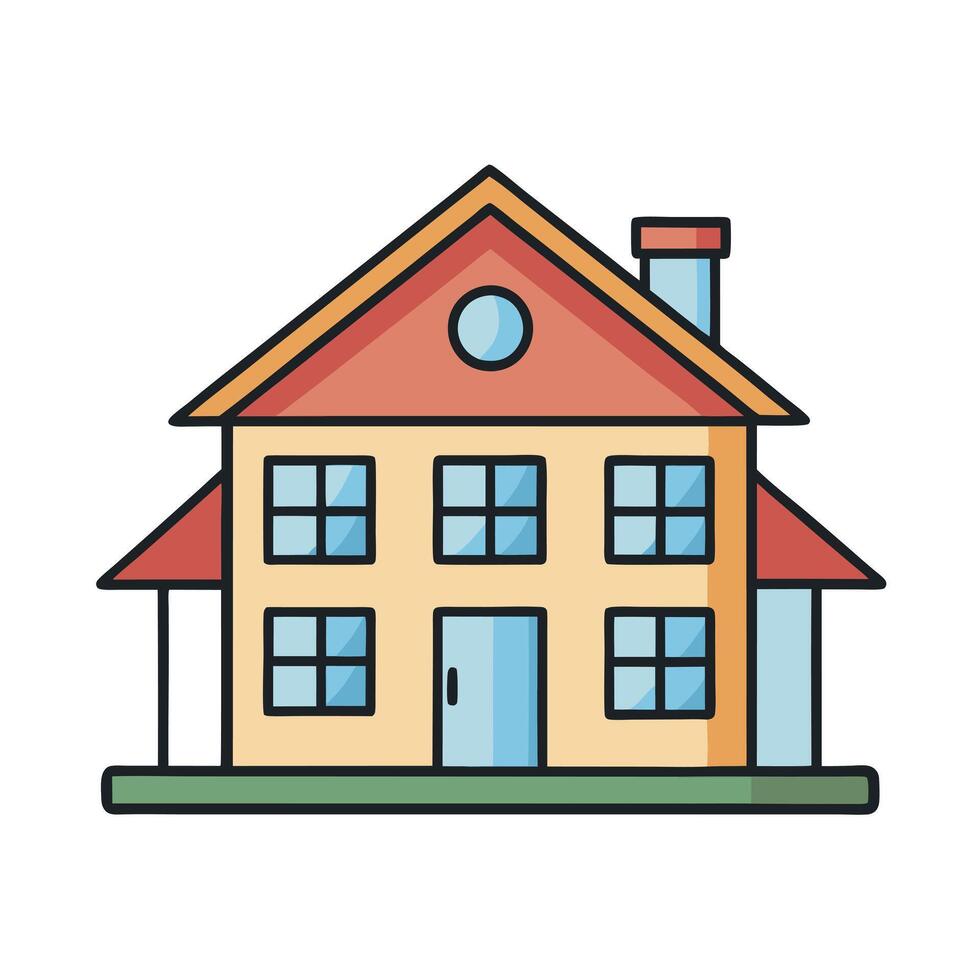 Charming Two Story House with Red Roof and Porch vector