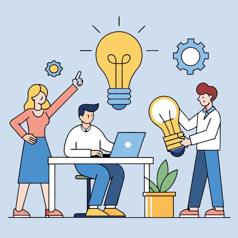 Teamwork and Brainstorming for Innovative Ideas and Solutions vector