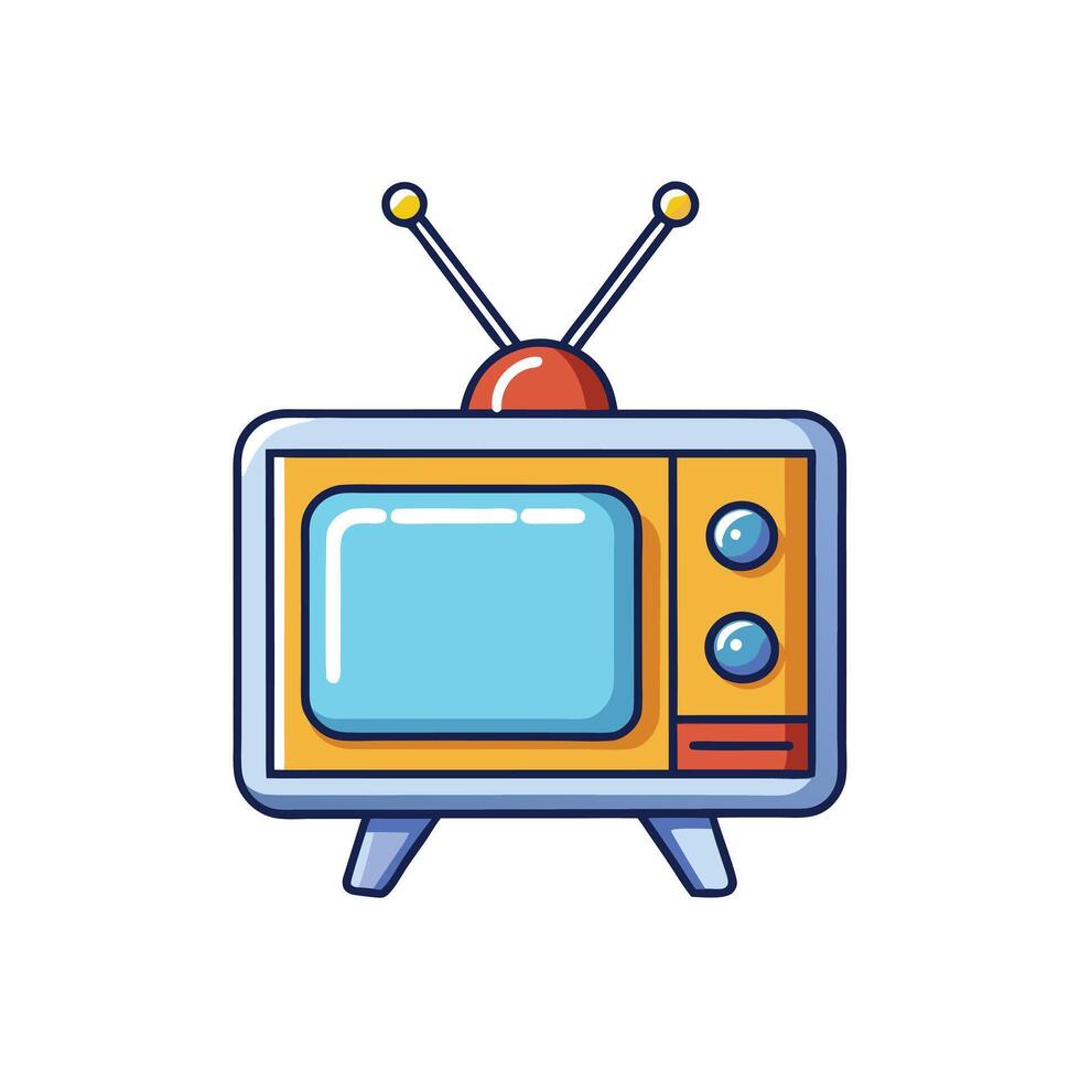 Retro Television Set with Antenna Classic Vintage Television Broadcast Technology vector