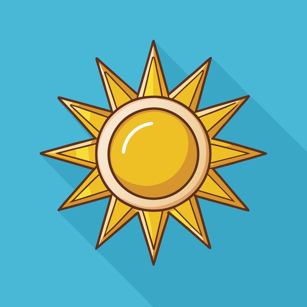 A Bright Yellow Sun Icon with a Long Shadow on a Blue Background vector