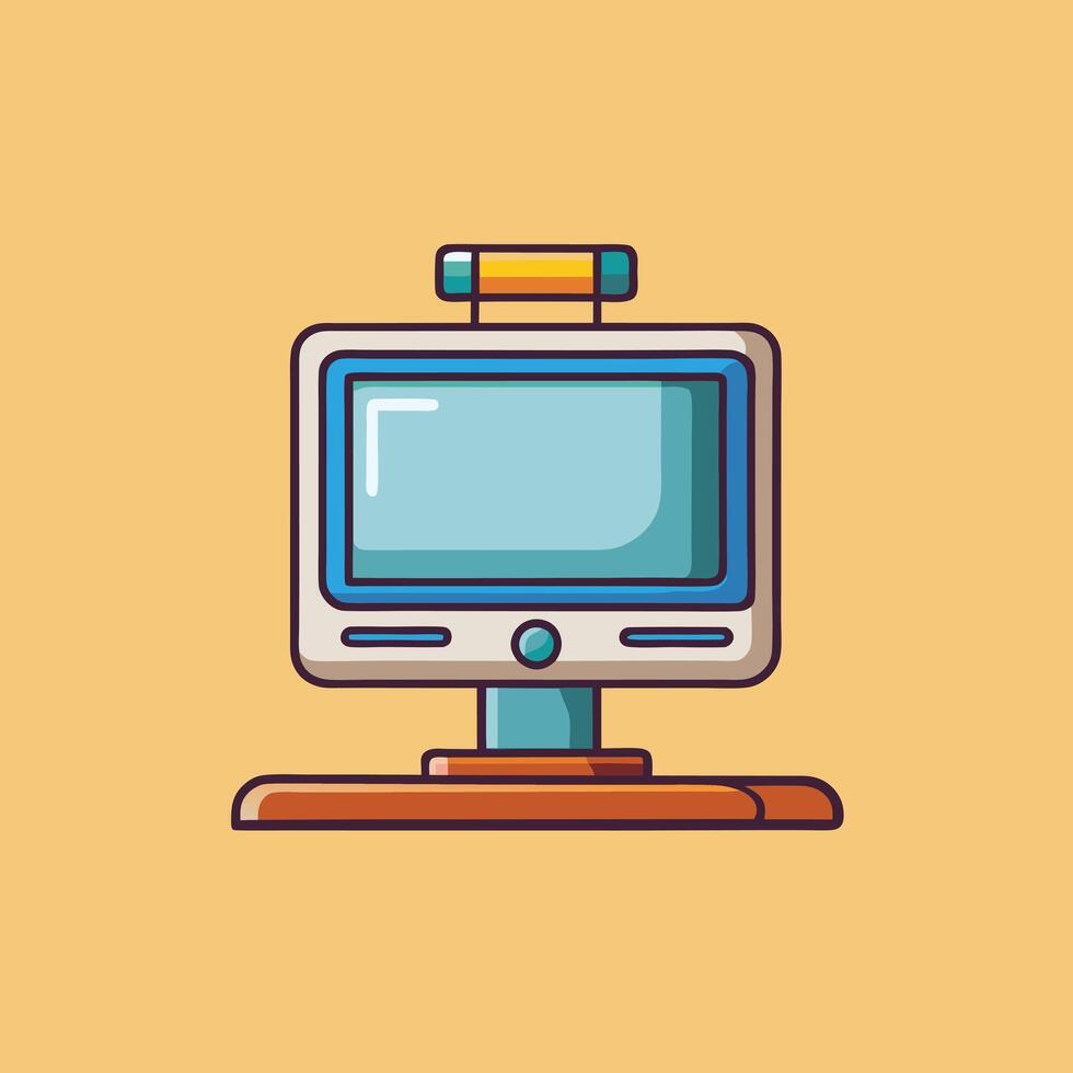 Retro Computer Desktop Setup with Pencil Accessory vector