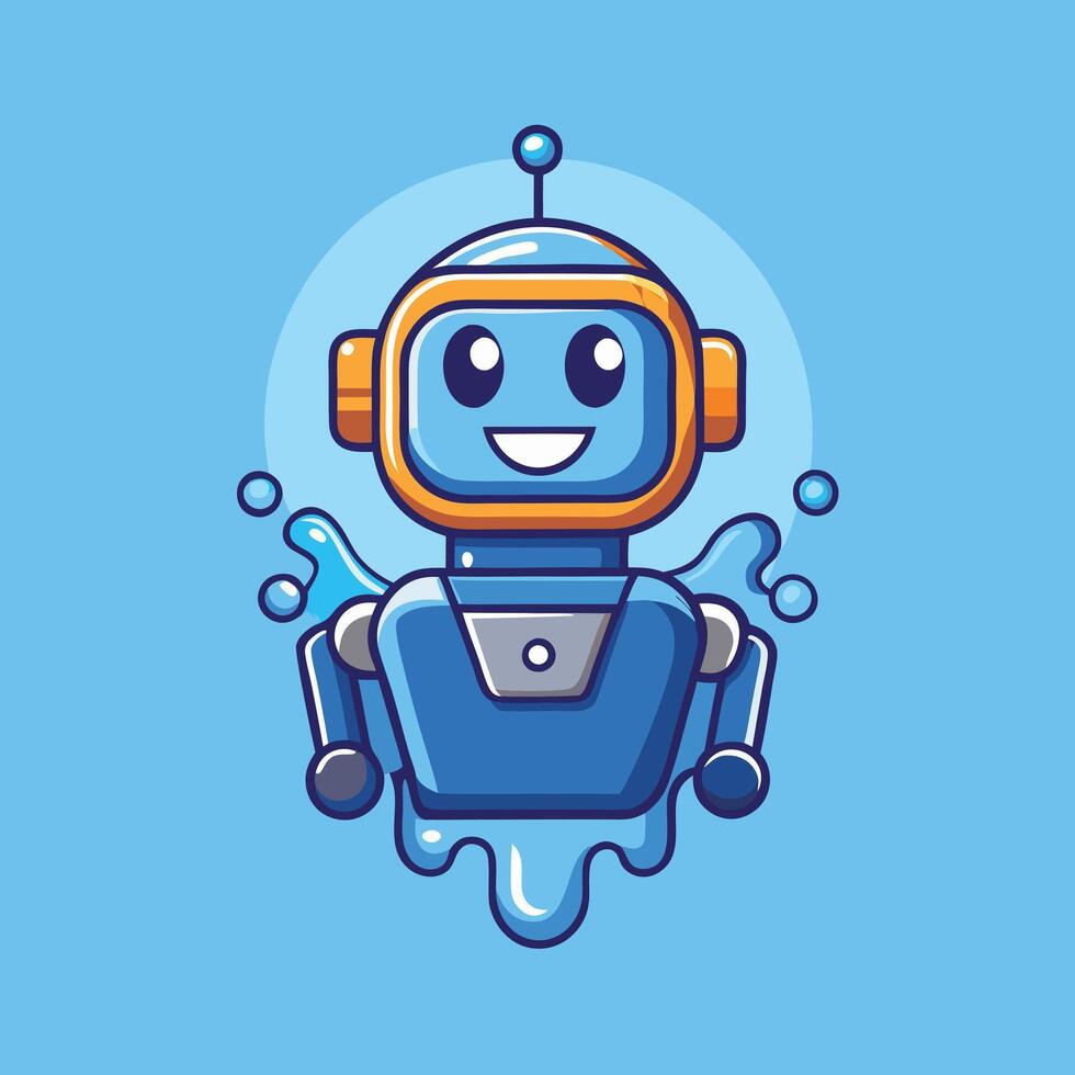 Adorable Blue Robot Character Design with Water Splashes vector