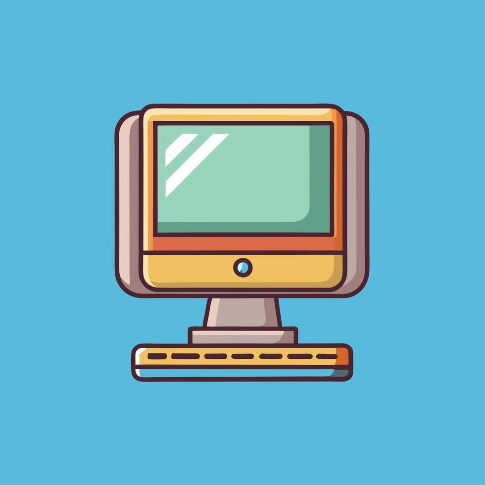 Retro Computer Desktop Personal Computer Old Technology Vintage Device Classic Machine Digital Equipment Computing Gadget Screen Keyboard vector