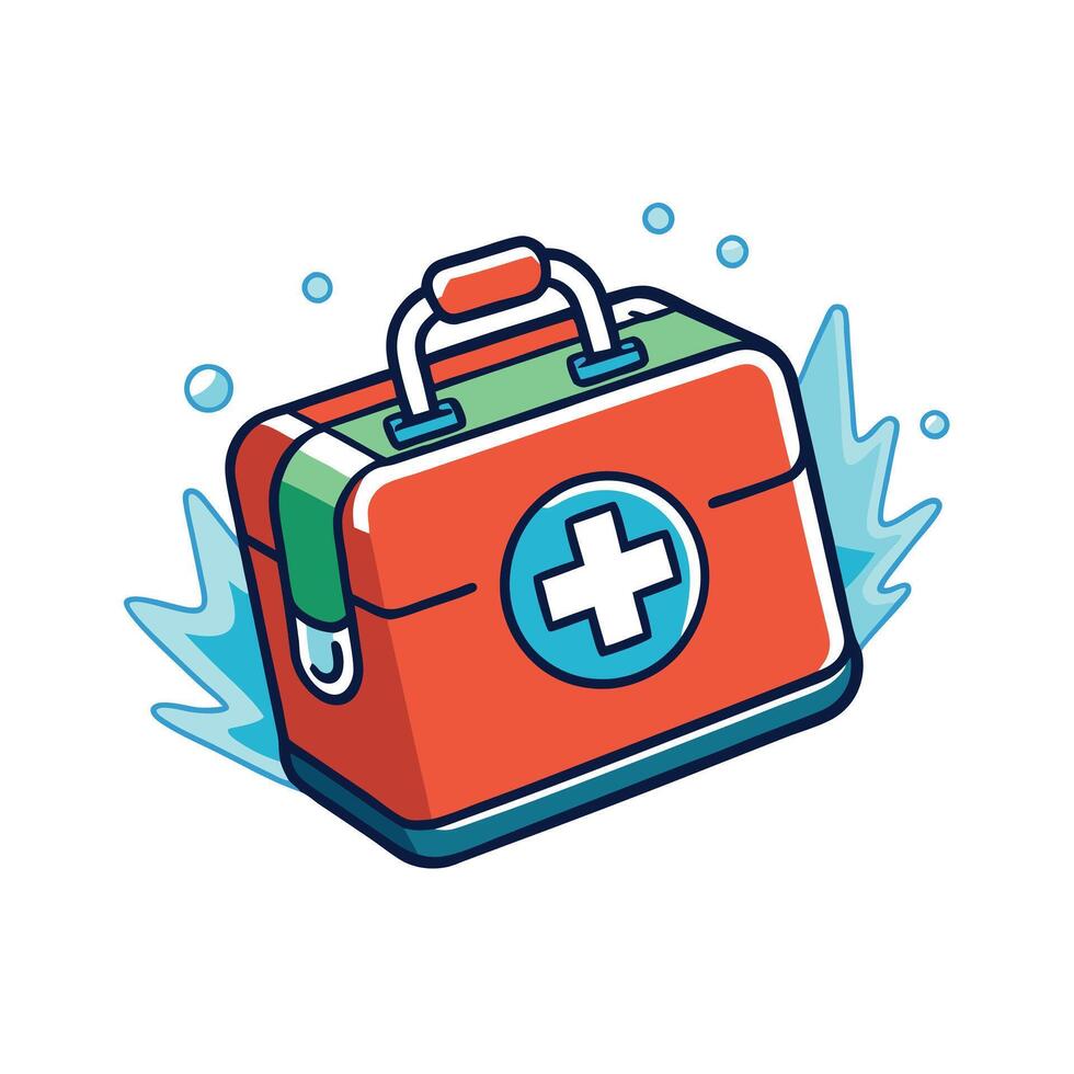 A Red First Aid Kit Splashing in Water An Illustration of a Medical Emergency Kit vector