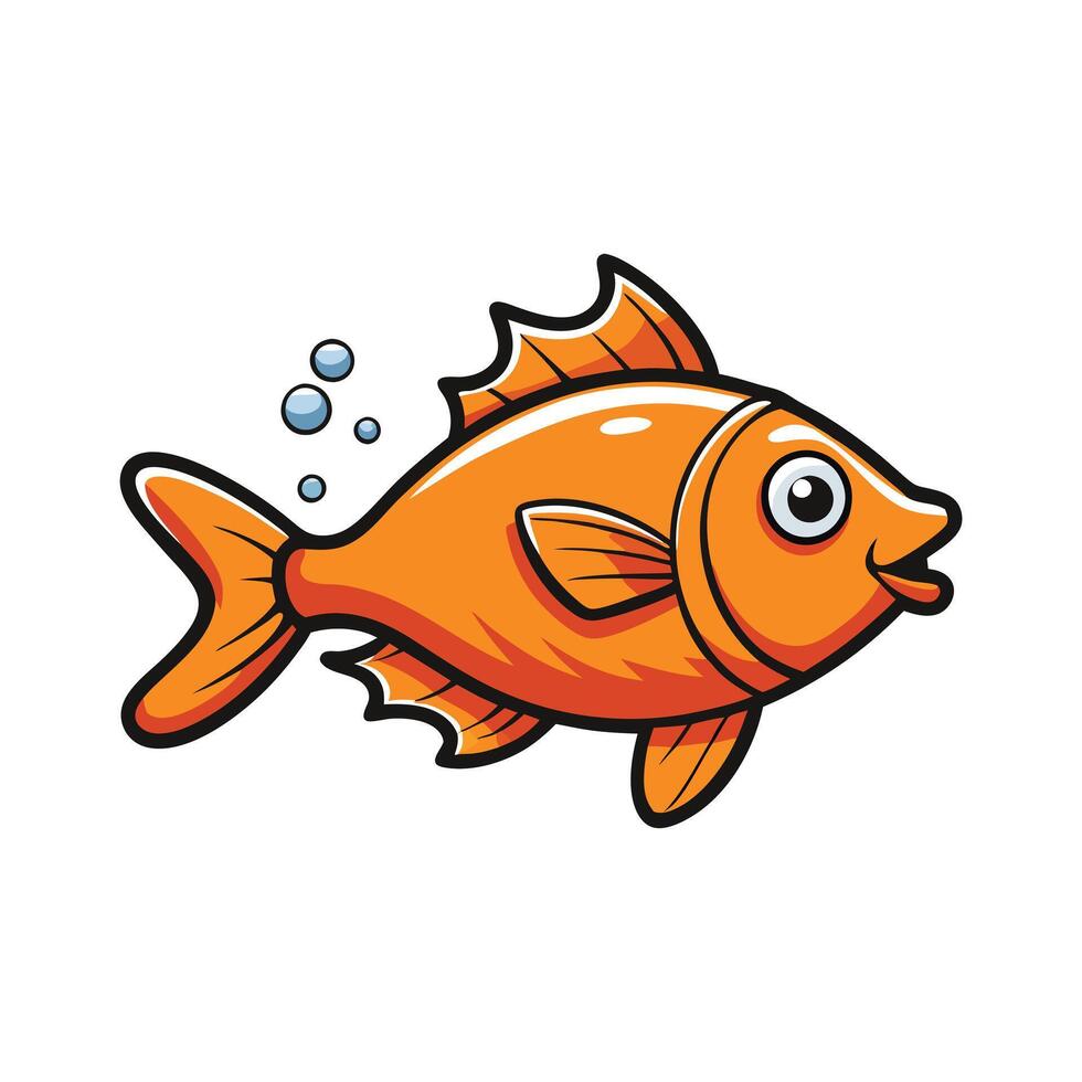 An illustration of a happy orange fish swimming in water with bubbles vector