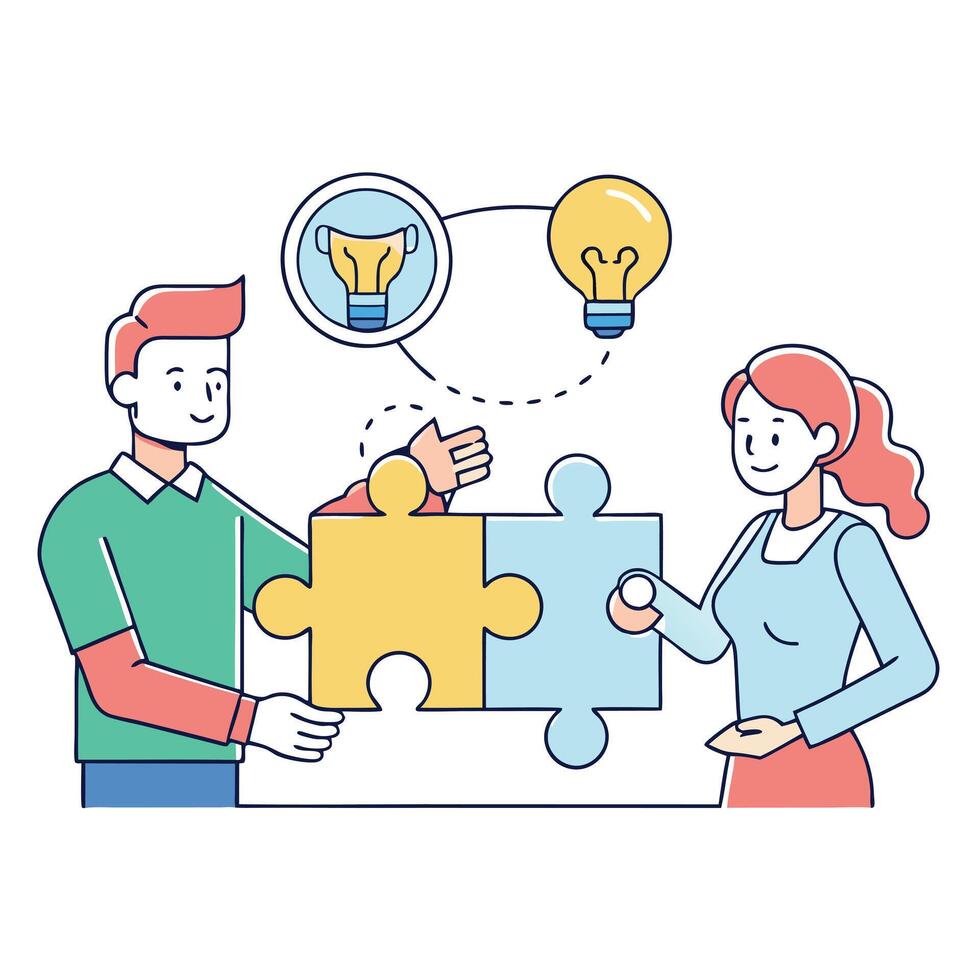 Teamwork Collaboration Problem Solving Creative Solutions Puzzle Pieces vector