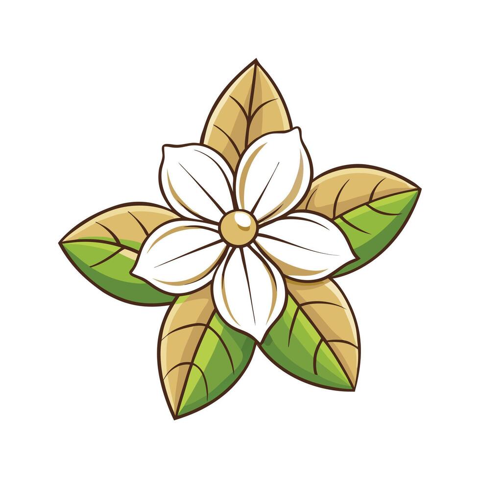 Beautiful White Flower with Golden Brown Leaves Illustration Graphic Design vector