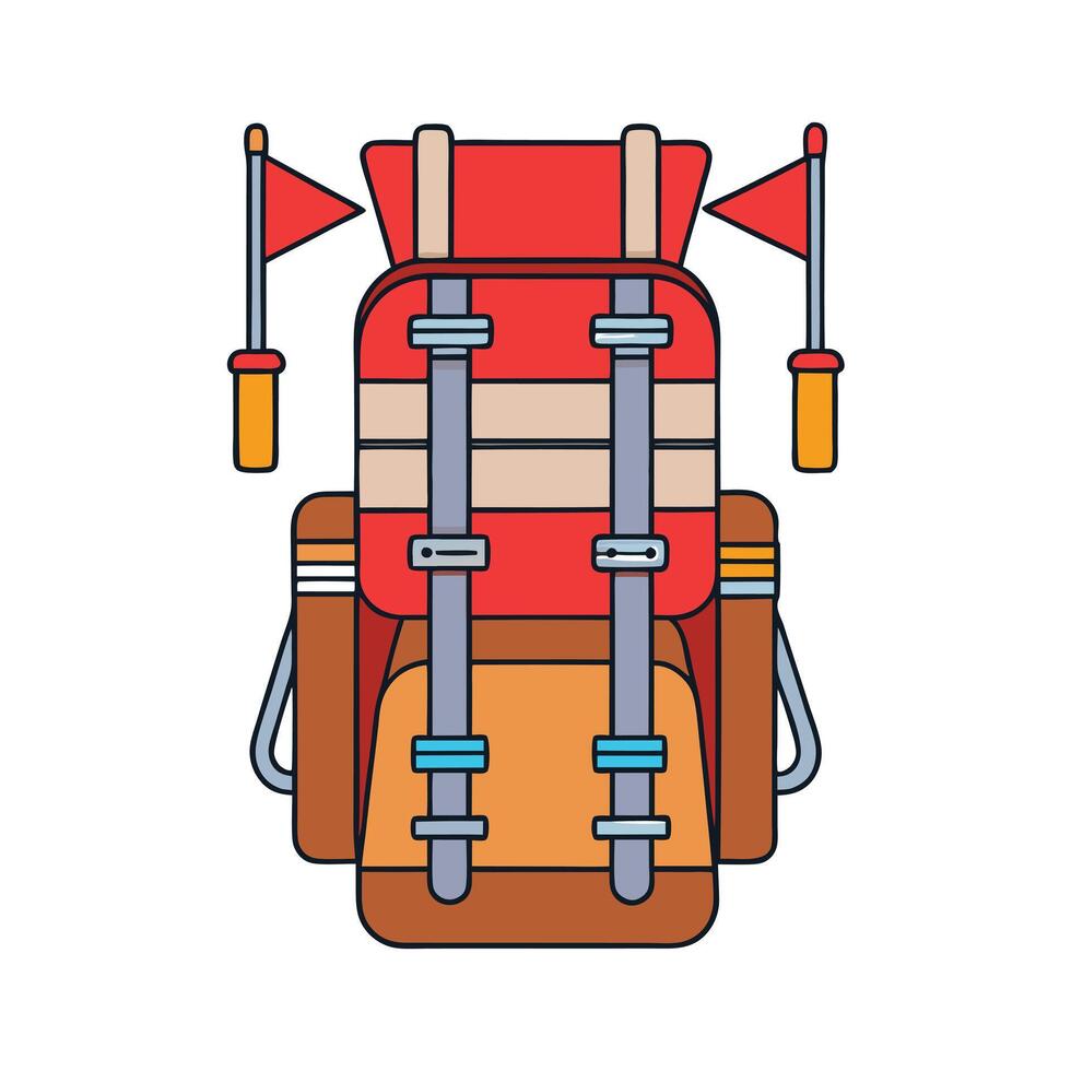 A large well equipped backpack for adventurous hiking and camping trips vector