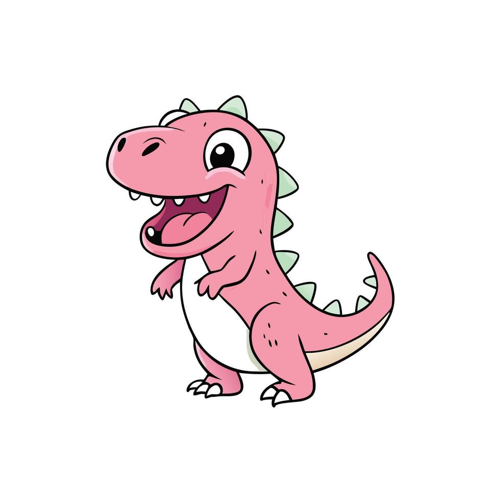 Adorable Pink Cartoon Dinosaur Illustration Happy Baby Dino Character Design vector
