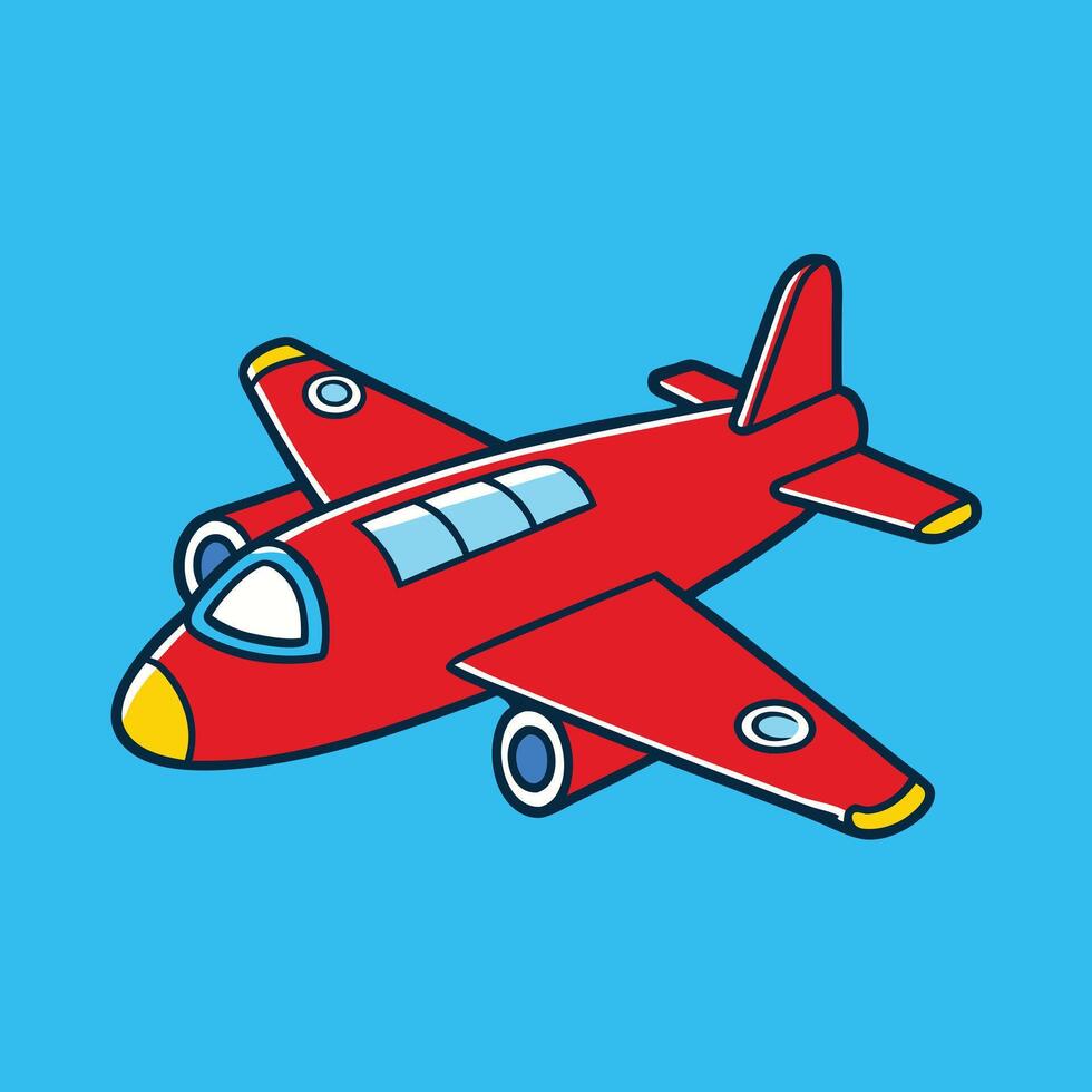 A Cute Red Cartoon Airplane Soaring Through the Sky vector
