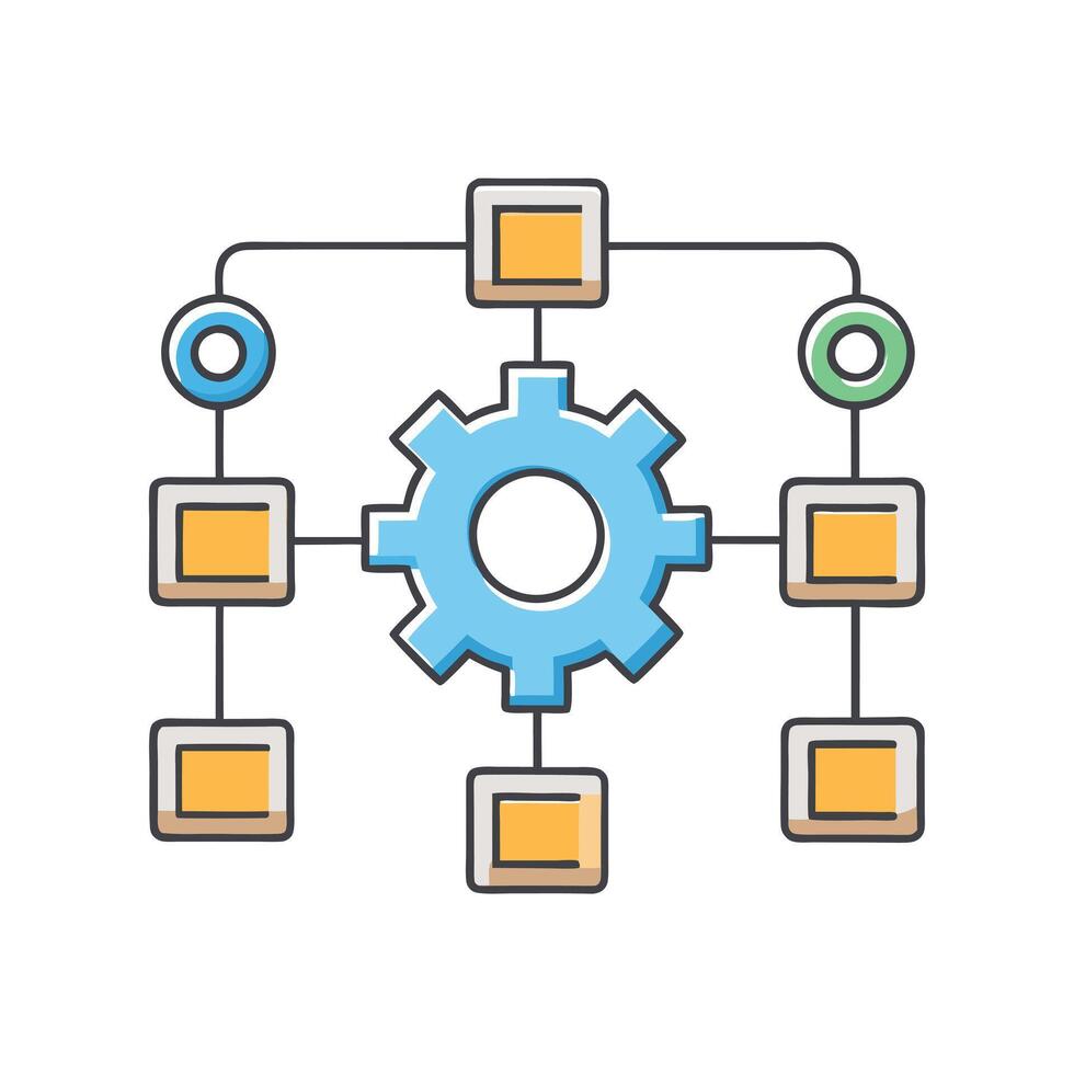 Complex System Gear Integration and Workflow Process Diagram vector