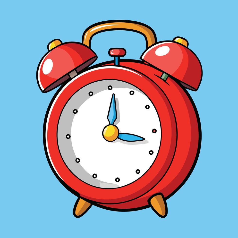 A Classic Red Alarm Clock Showing the Time vector