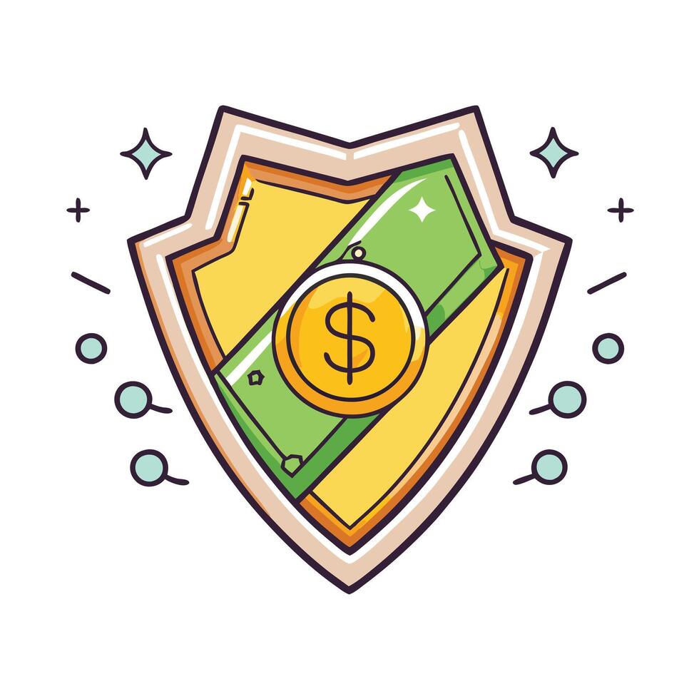 Financial Security Shield Protecting Money and Wealth vector