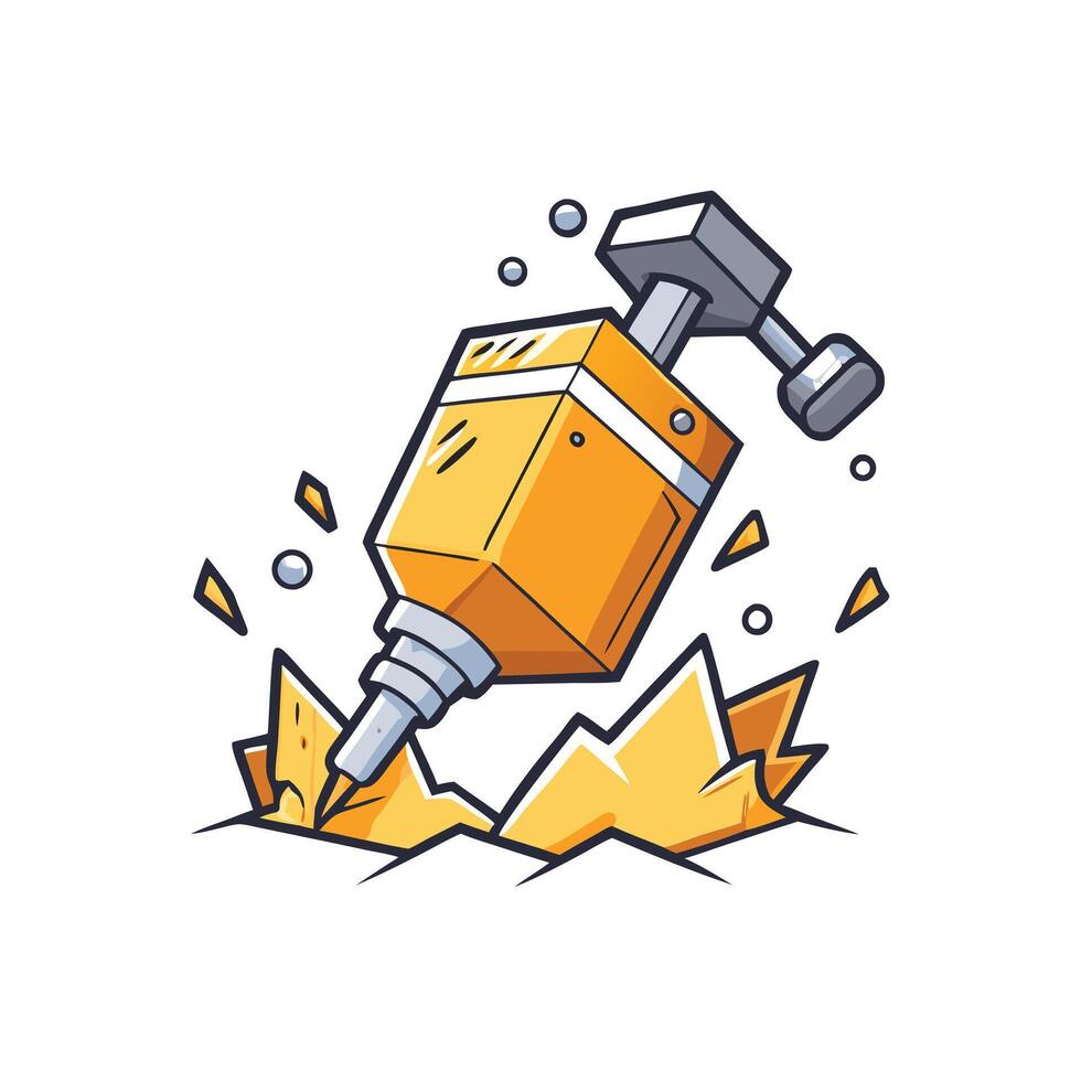 A cartoon illustration of a powerful jackhammer breaking through the ground vector