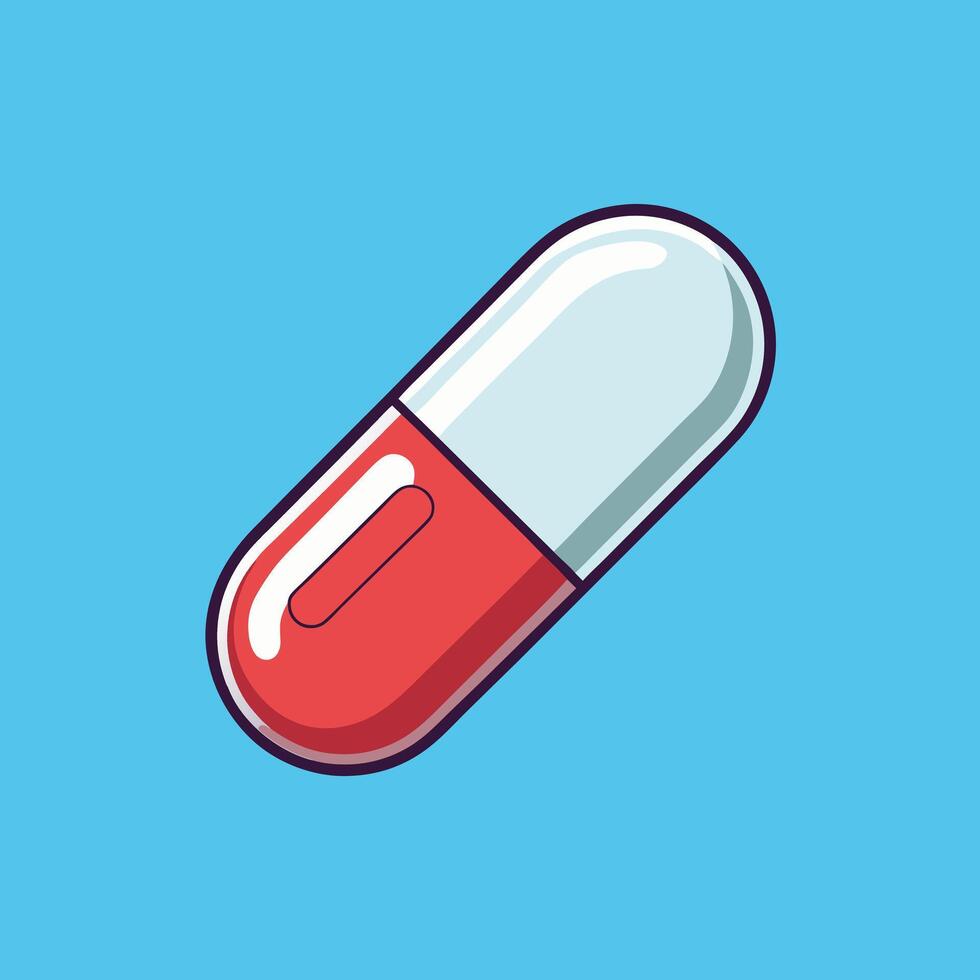 A Simple Illustration of a Red and White Capsule Pill Medicine vector