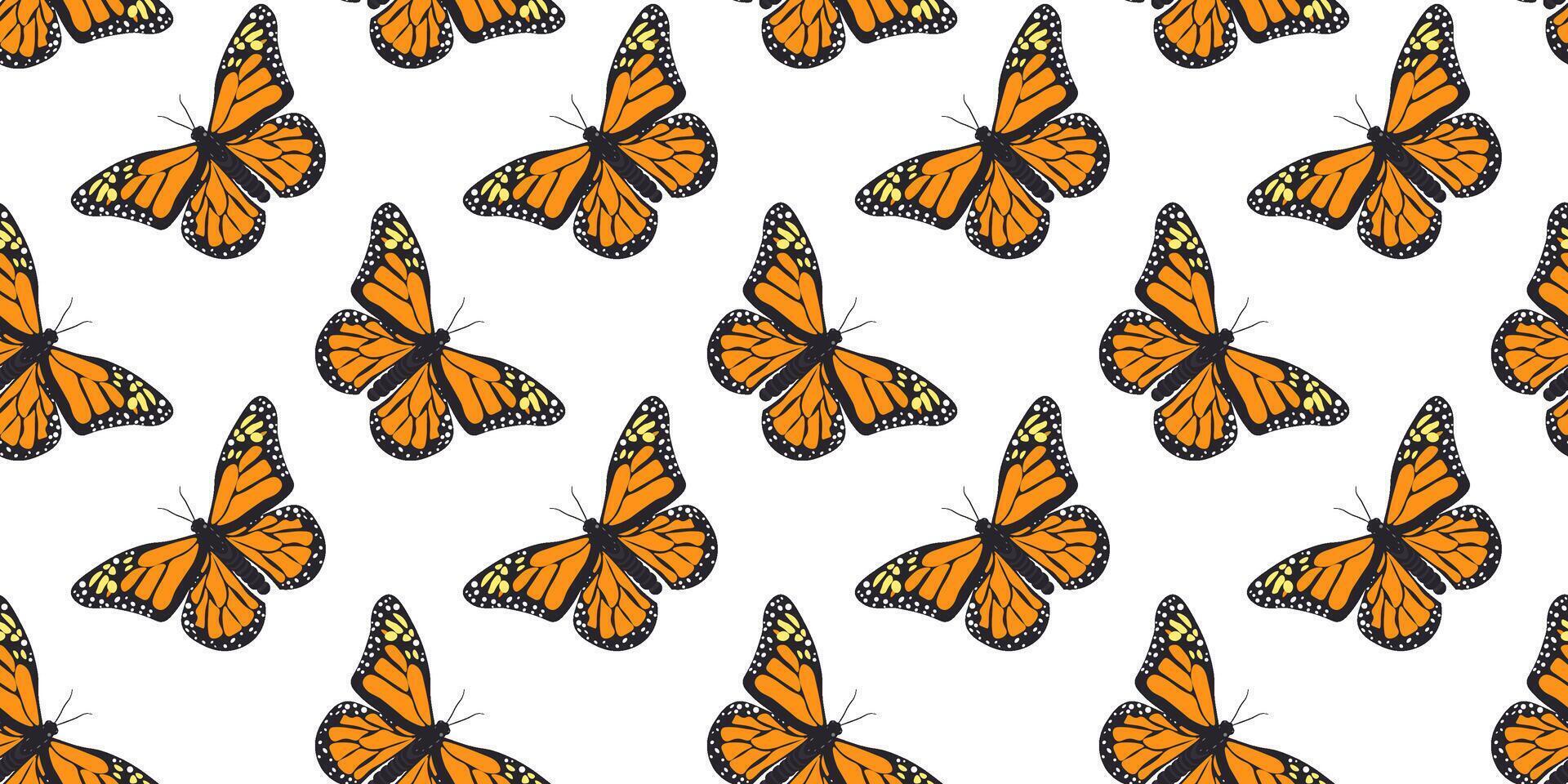 A Vibrant and Colorful Design Featuring a Beautiful Pattern of Monarch Butterflies in Flight. spring seamless pattern vector