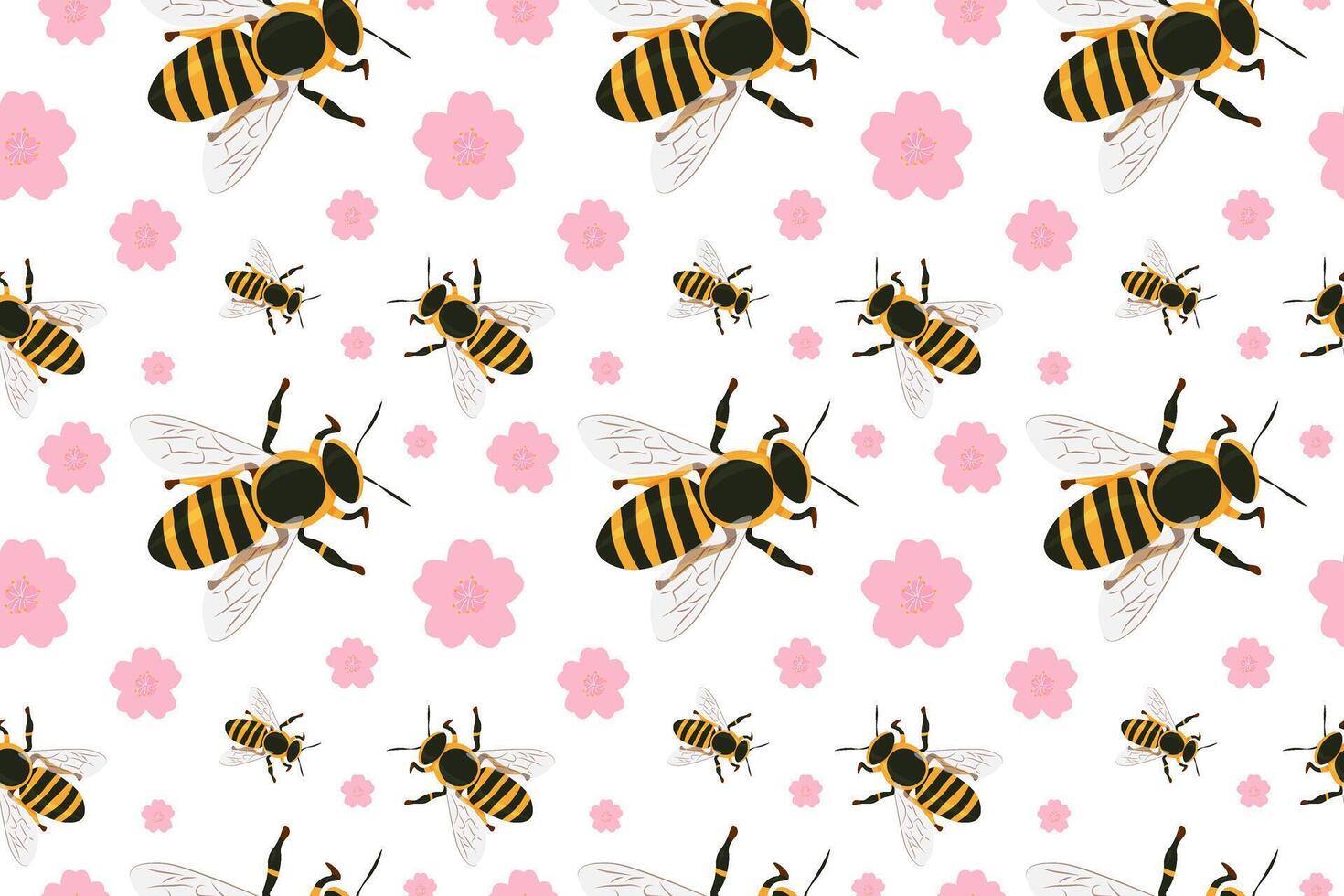 A Bright and Colorful Bee and Flower Pattern Ideal for Springtime Home Decor Projects. spring seamless pattern vector