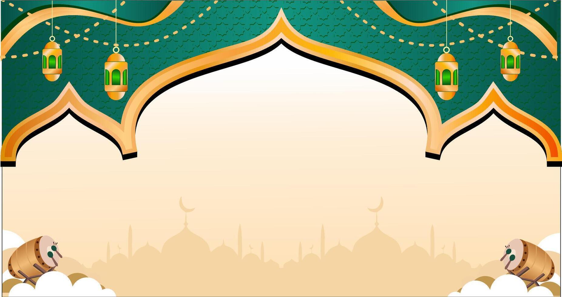 Ramadan Kareem background with gold and green color luxury style vector