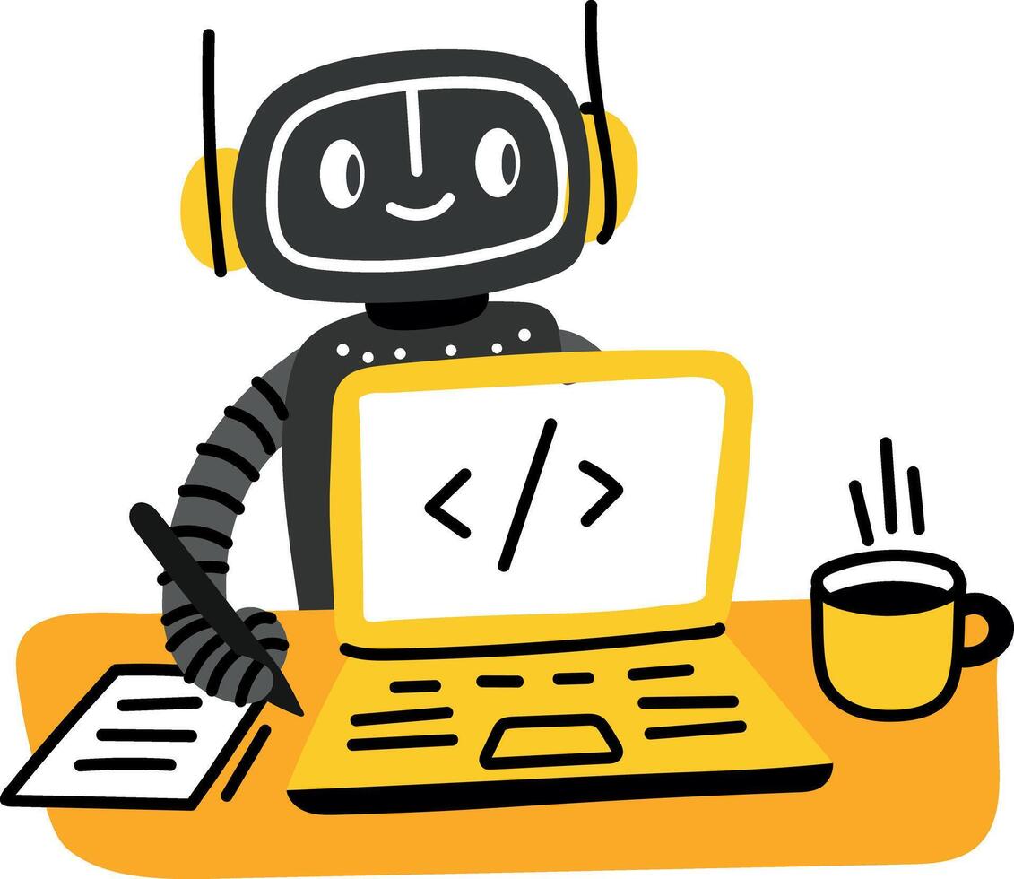 A flat style illustration of a coding robot vector