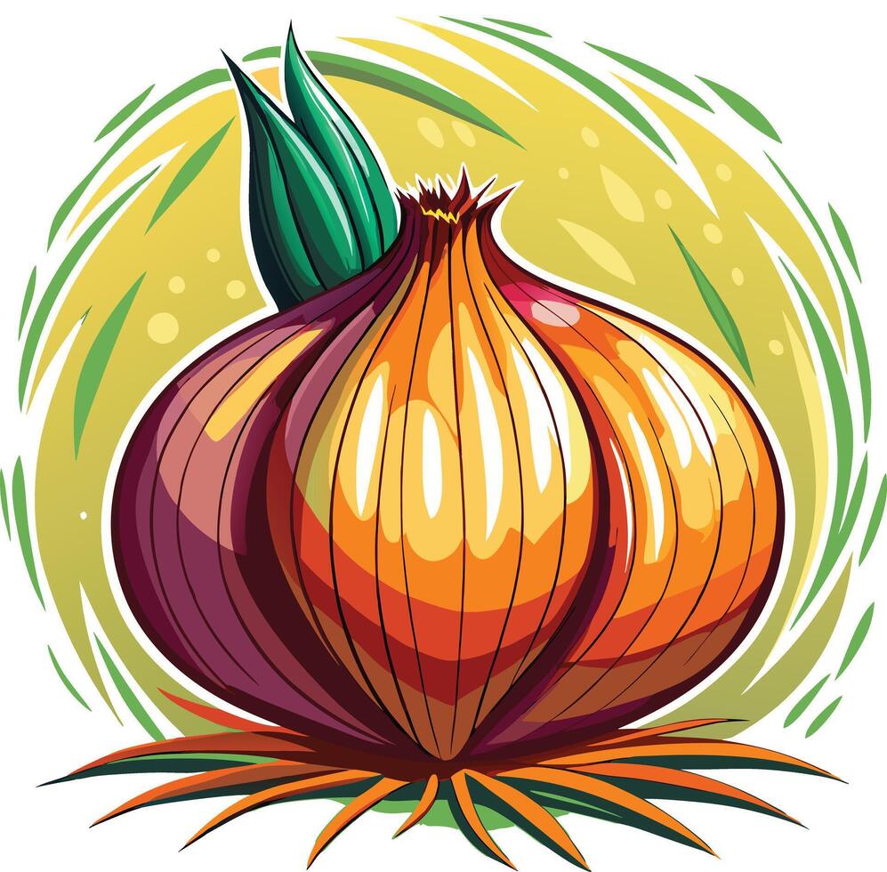 An onion with leaves and leaves vector