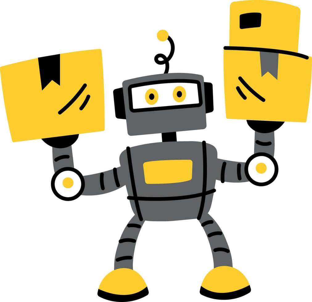 Warehouse robot carrying packages, flat style illustration vector