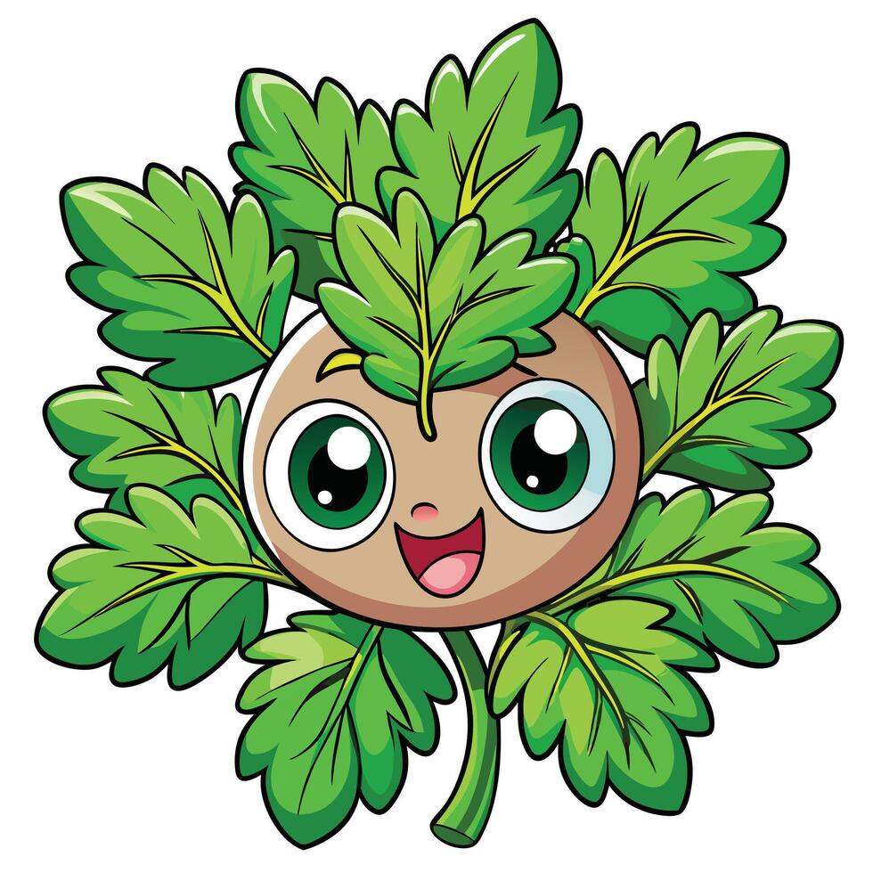 A cartoon character with green leaves on its head vector