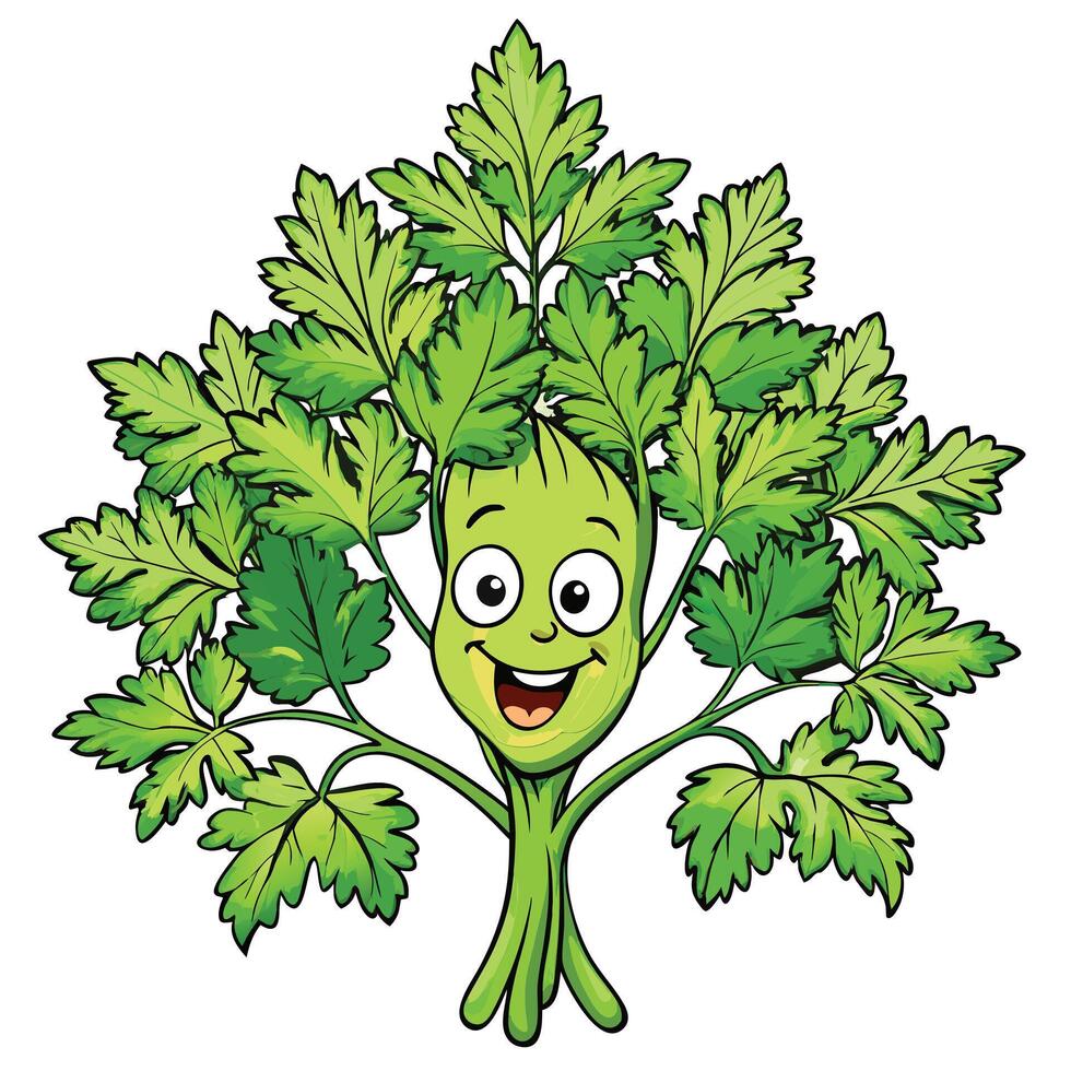 A cartoon green parsley plant with a happy face vector