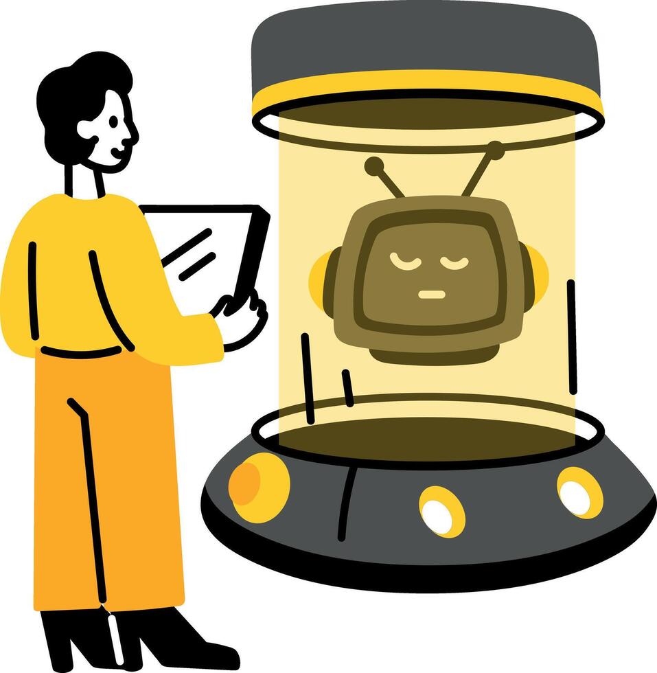 Robot scientist character illustration in flat style vector