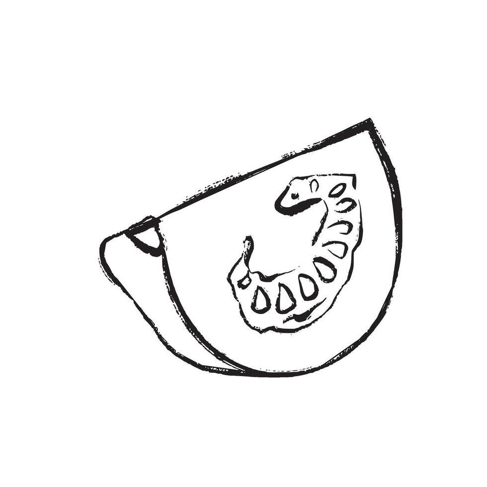 black and white illustration of a tomato slice in sketch style. Suitable for design, printing, packaging, and decor. vector