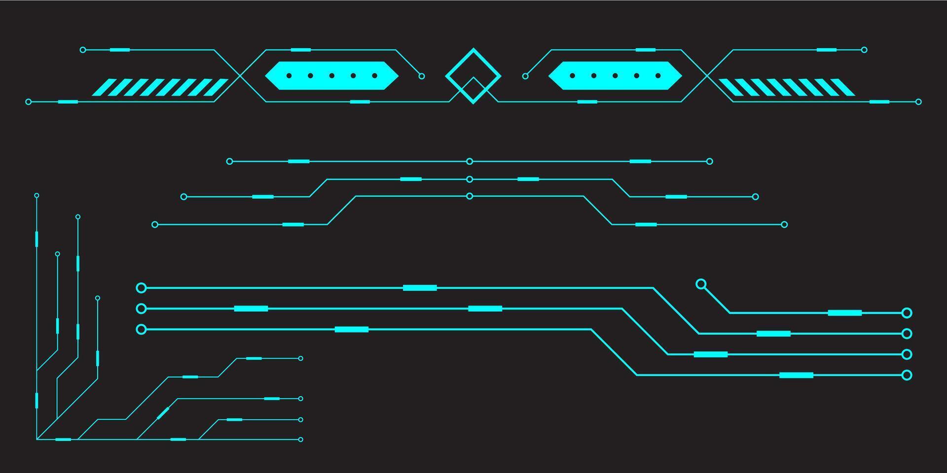 HUD digital futuristic user interface horizontal frame. Sci Fi high tech screen. Cyberpunk game menu touching monitoring hologram dashboard panel. Cyberspace head-up display information border vector