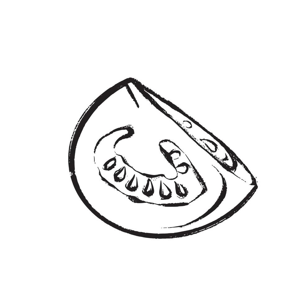 black and white illustration of a tomato slice in sketch style. Suitable for design, printing, packaging, and decor. vector