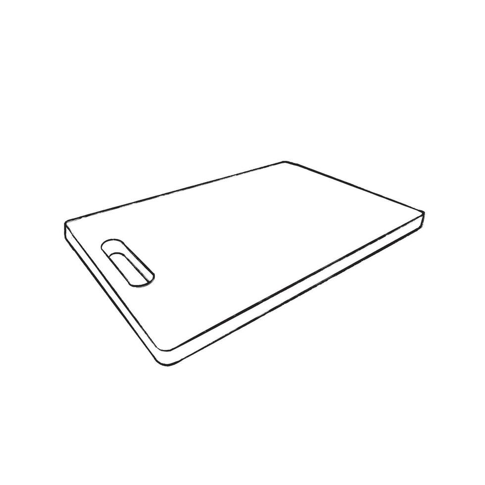 contour illustration of a cutting board with a handle. Suitable for menu design, packaging, culinary blogs, infographics, educational materials. vector