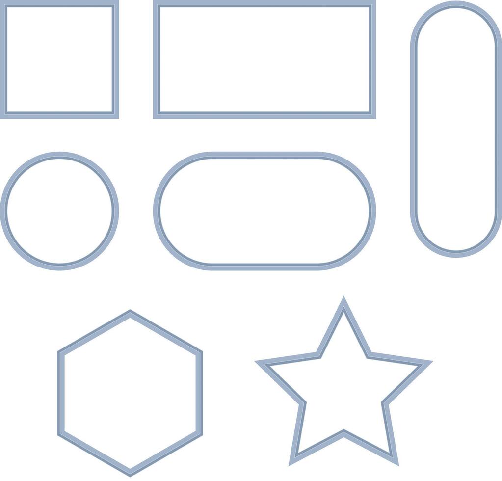 Collection of outlined geometric shapes, including squares, circles, ovals, hexagons, and stars, for design templates, creative projects, graphic design, presentations. illustration vector