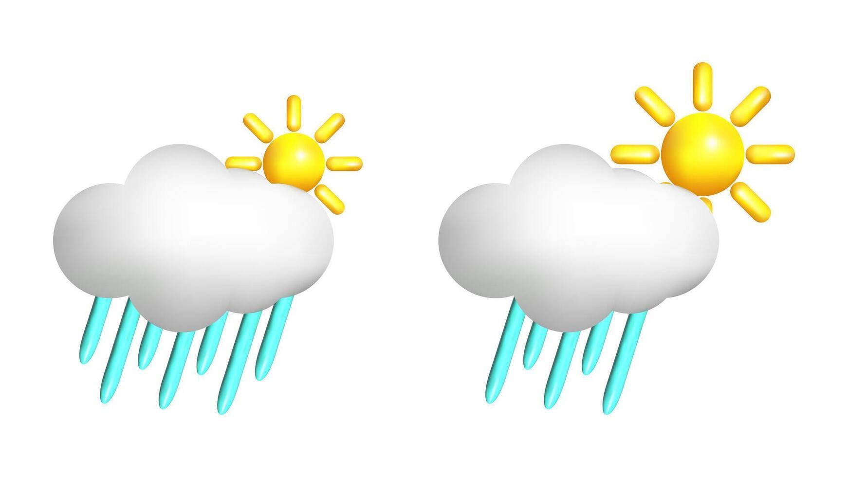 Weather 3d icons realistic isolated set. Occasional heavy rains, local heavy rains. Design weather app web site game logo banner. Meteorology concept. vector