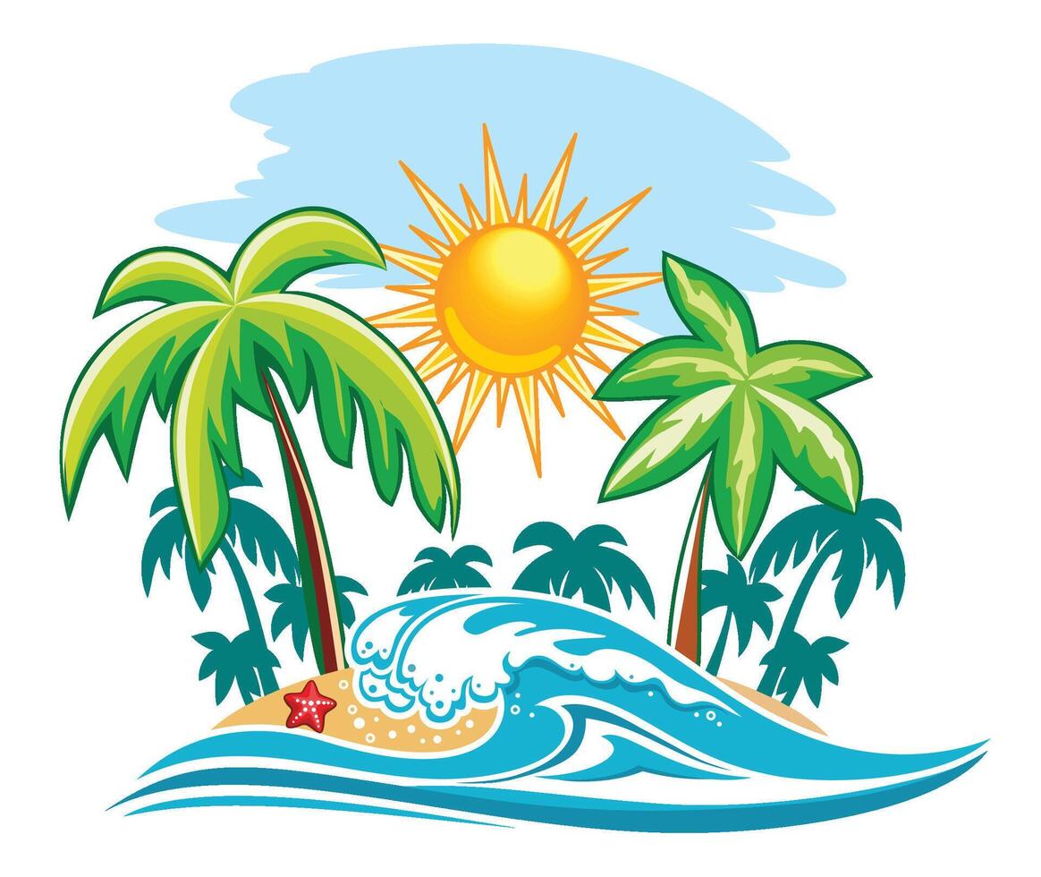 Tropical island with palm-trees vector