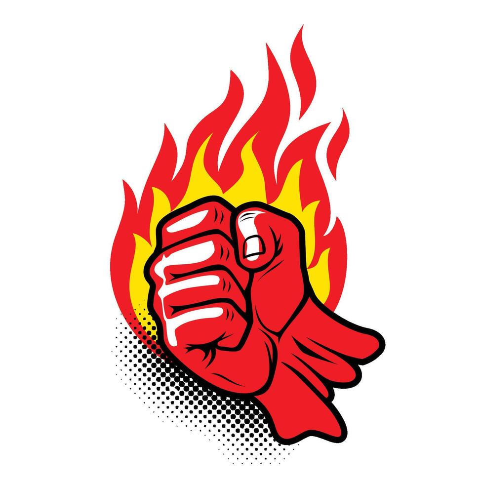 Flaming red fiery fist vector