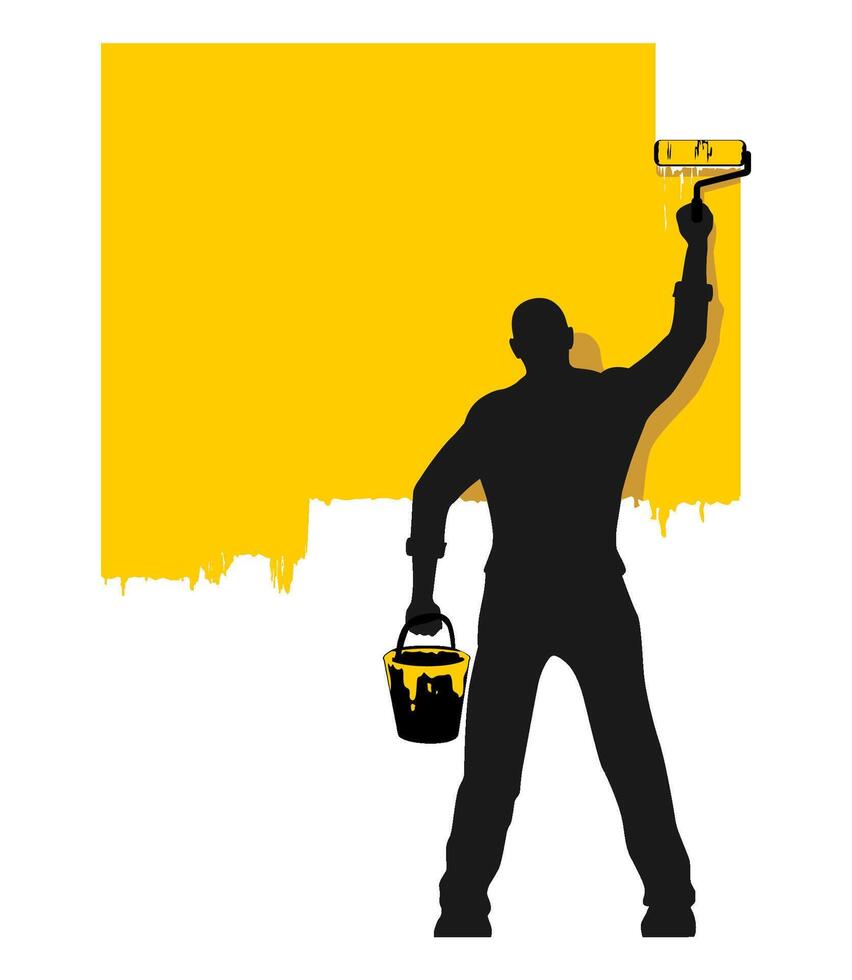 man paints roller wall vector