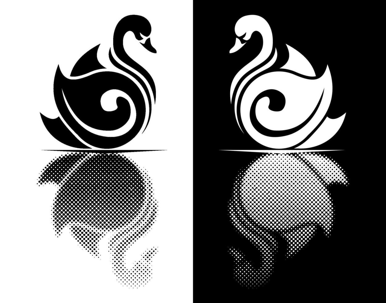 Black and white swans silhouette vector